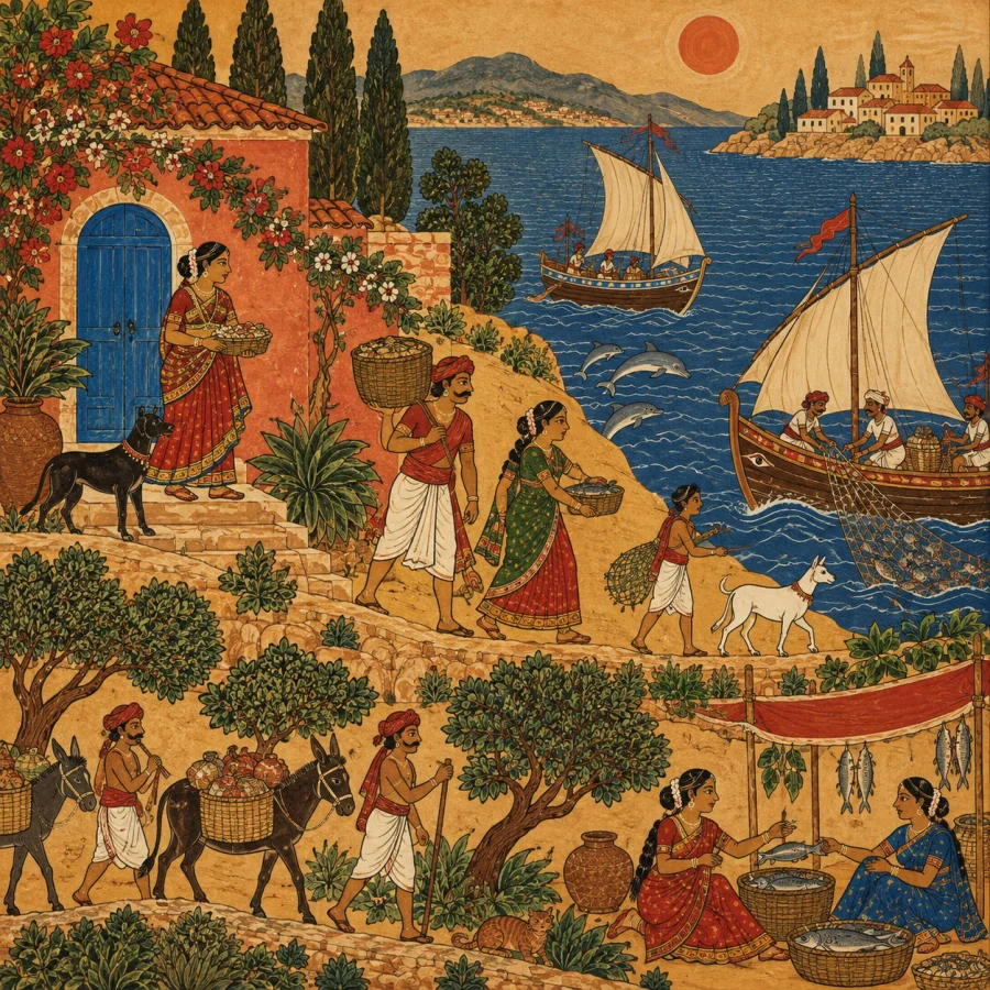 Phad-Inspired Narrative Painting: An interconnected story in warm painted color