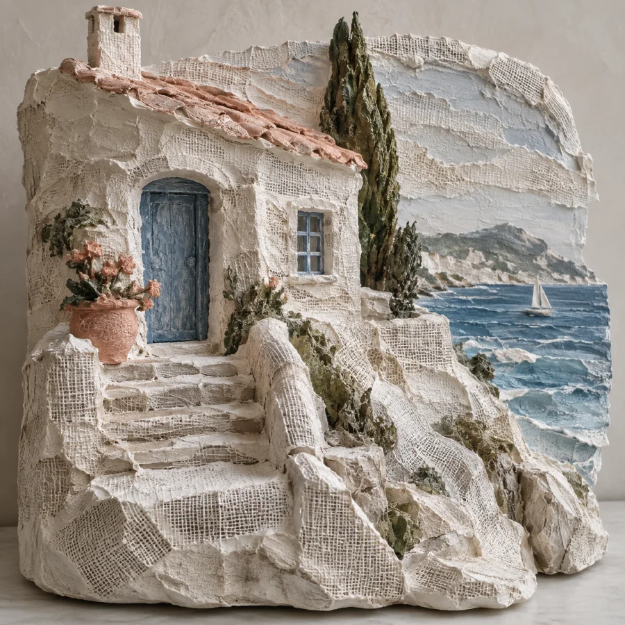 Plaster Bandage Sculpture: Lightweight forms wrapped in visible fabric layers