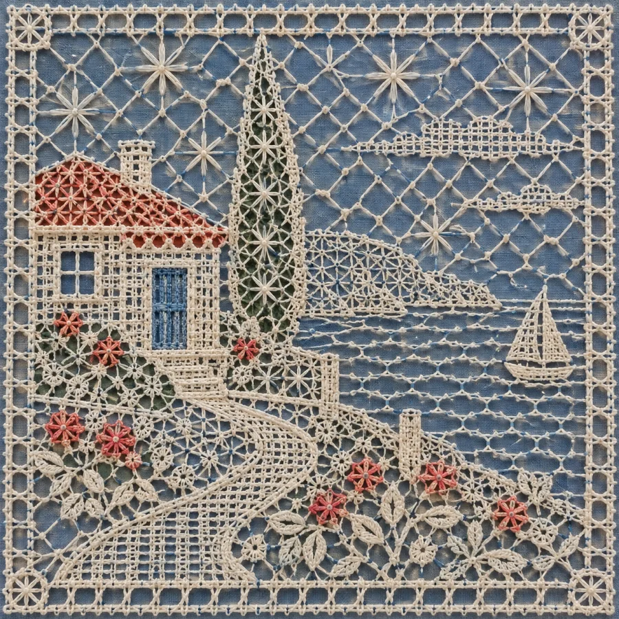 Reticella Lace: Needle-built geometry and airy star structures