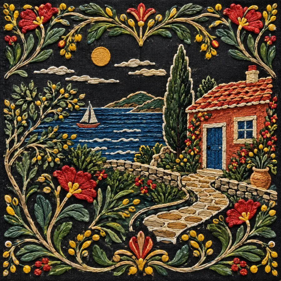 Rogan Textile Painting: Raised flowing pigment on dark fabric