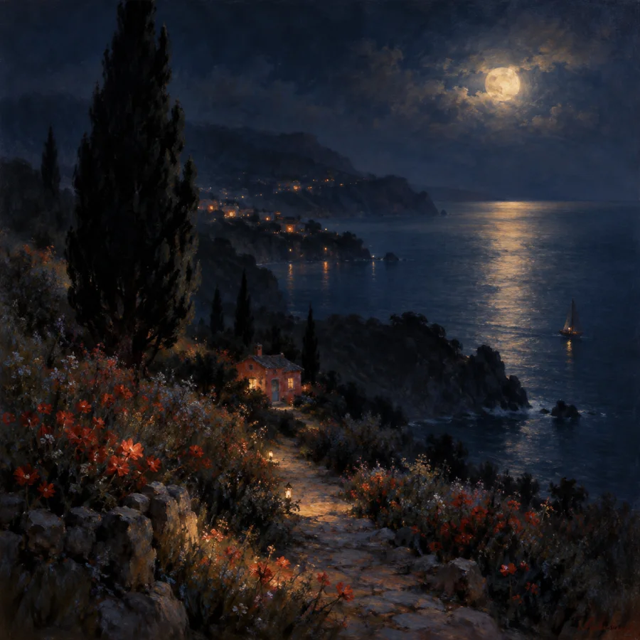 Romantic Nocturne: Moonlight and enveloping tonal atmosphere