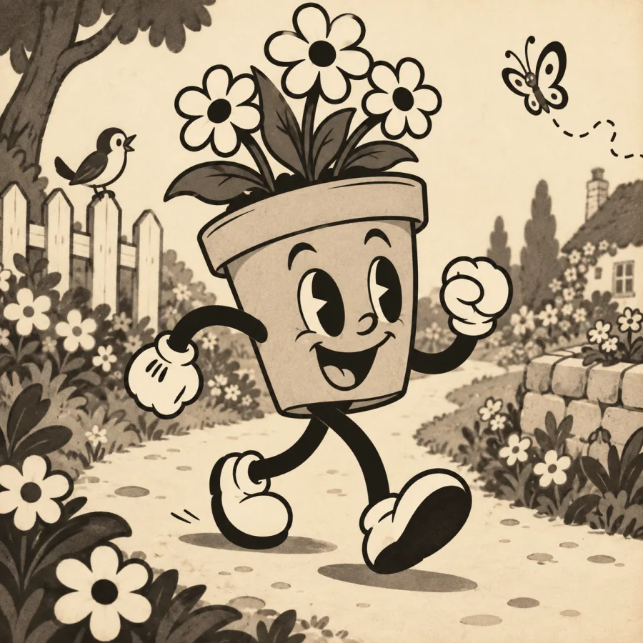 Rubber-Hose Cartoon: Bouncy curved forms and vintage ink rhythm
