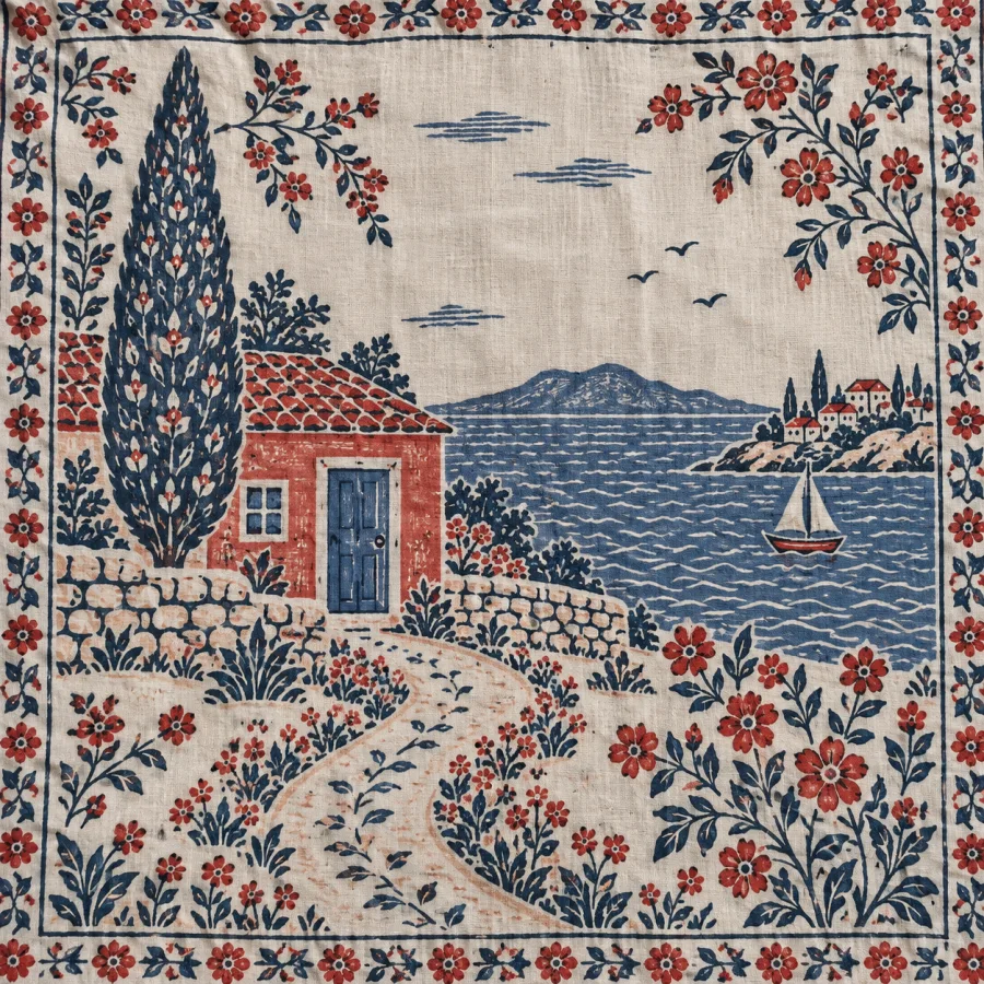 Sanganeri Block Printing: Fine floral sprays on a pale ground