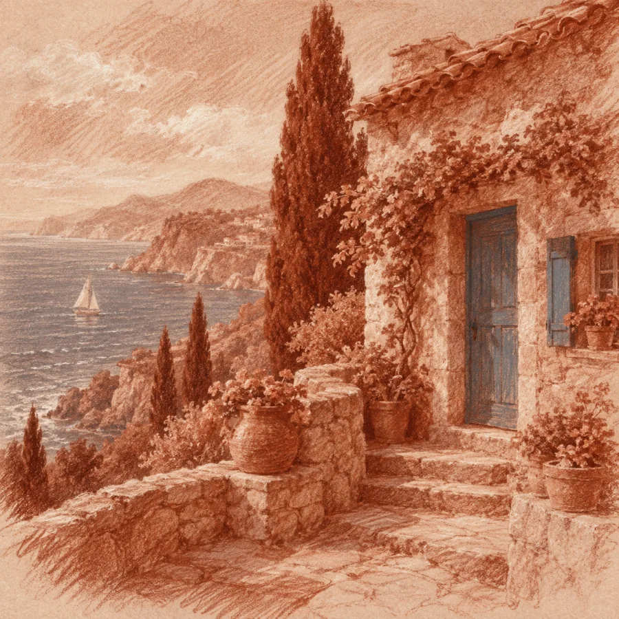 Sanguine Chalk Drawing: Warm red marks on softly toned paper
