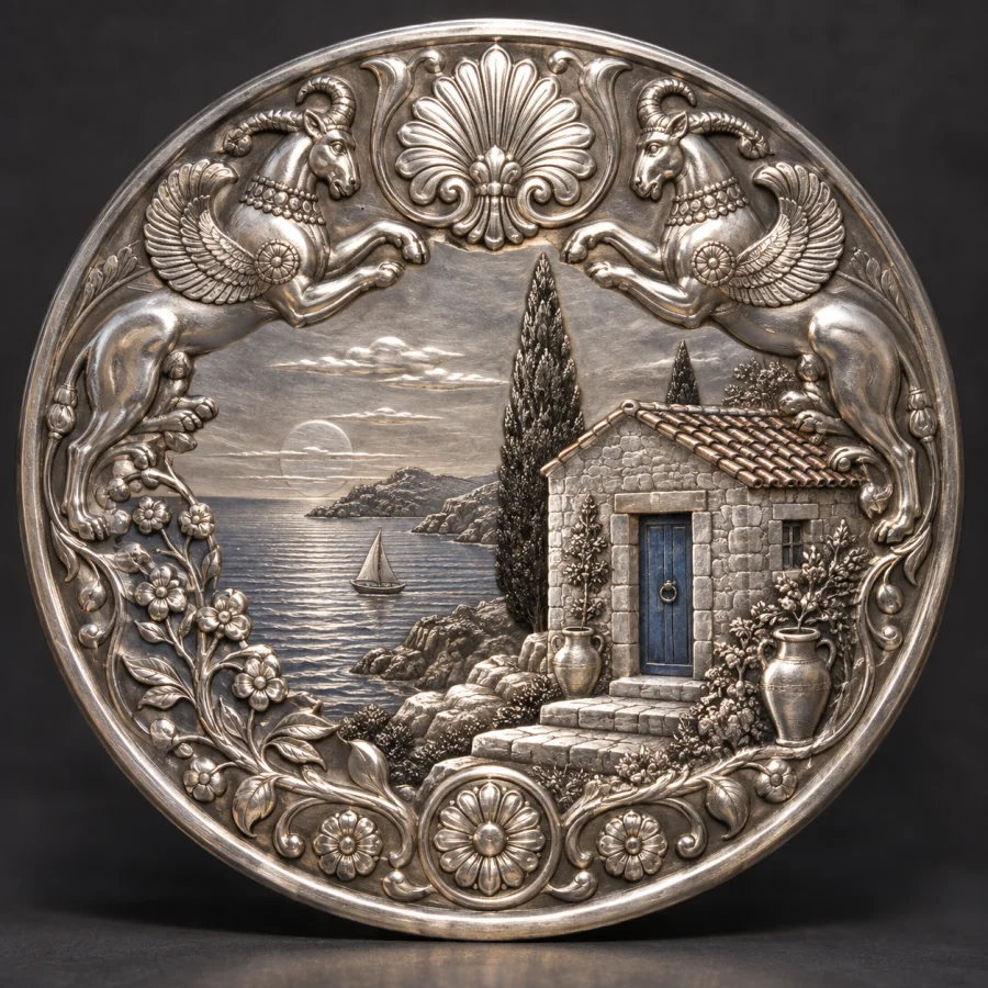 Sasanian Silver Relief: Rounded repoussé forms on a luminous dish