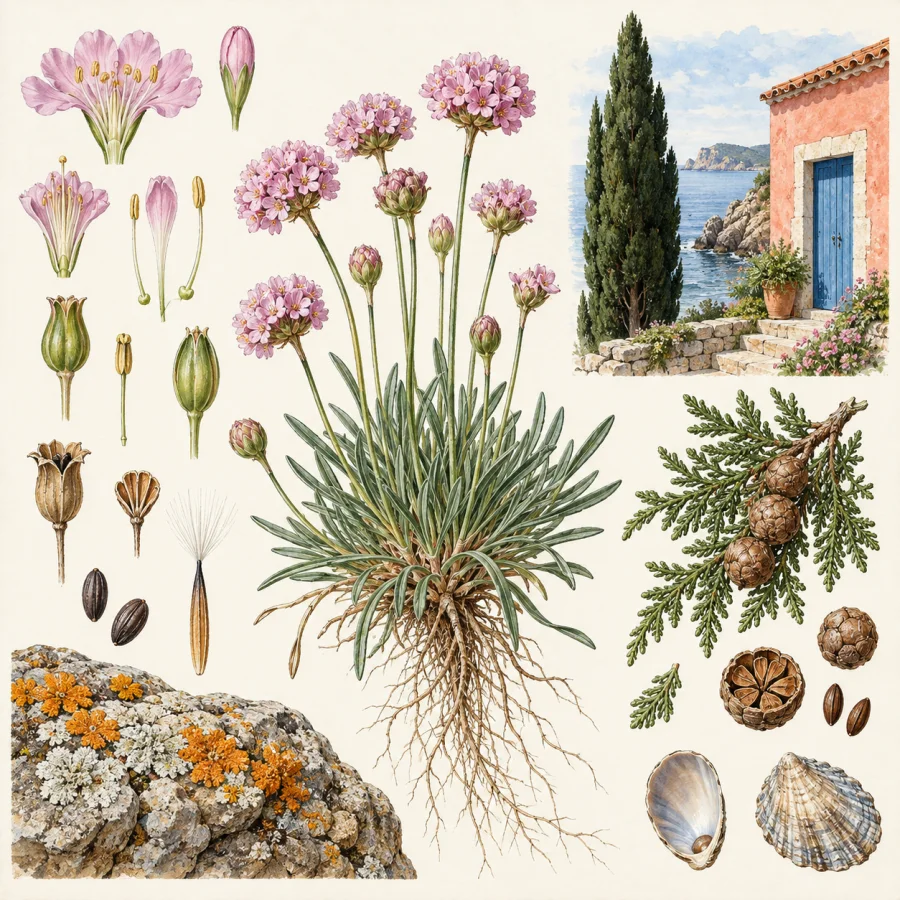 Scientific Botanical Plate: Carefully observed plant structure on open paper