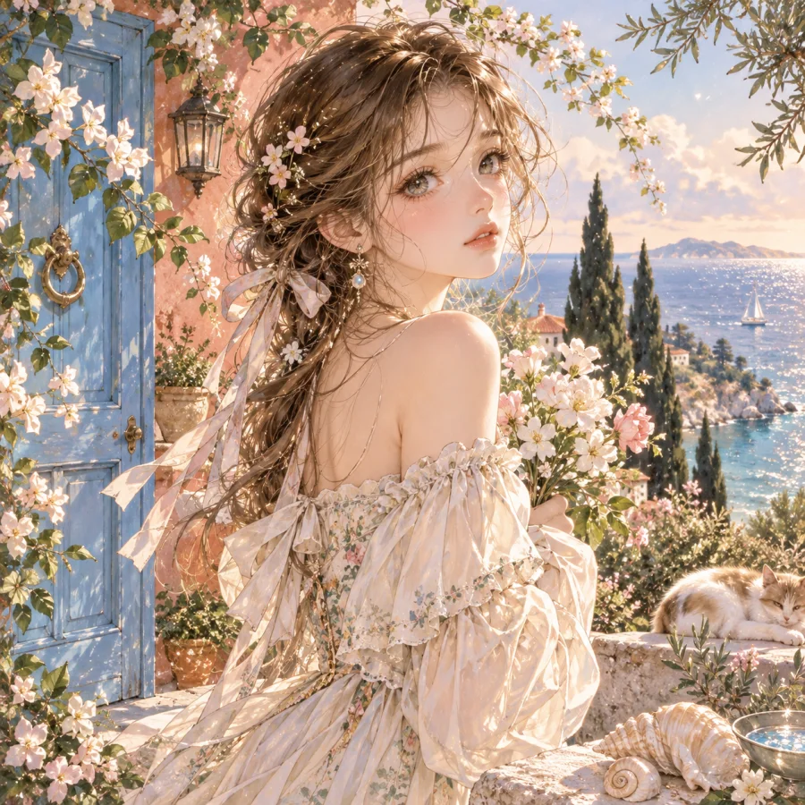 Shojo-Inspired Illustration: Delicate line and lyrical decorative atmosphere