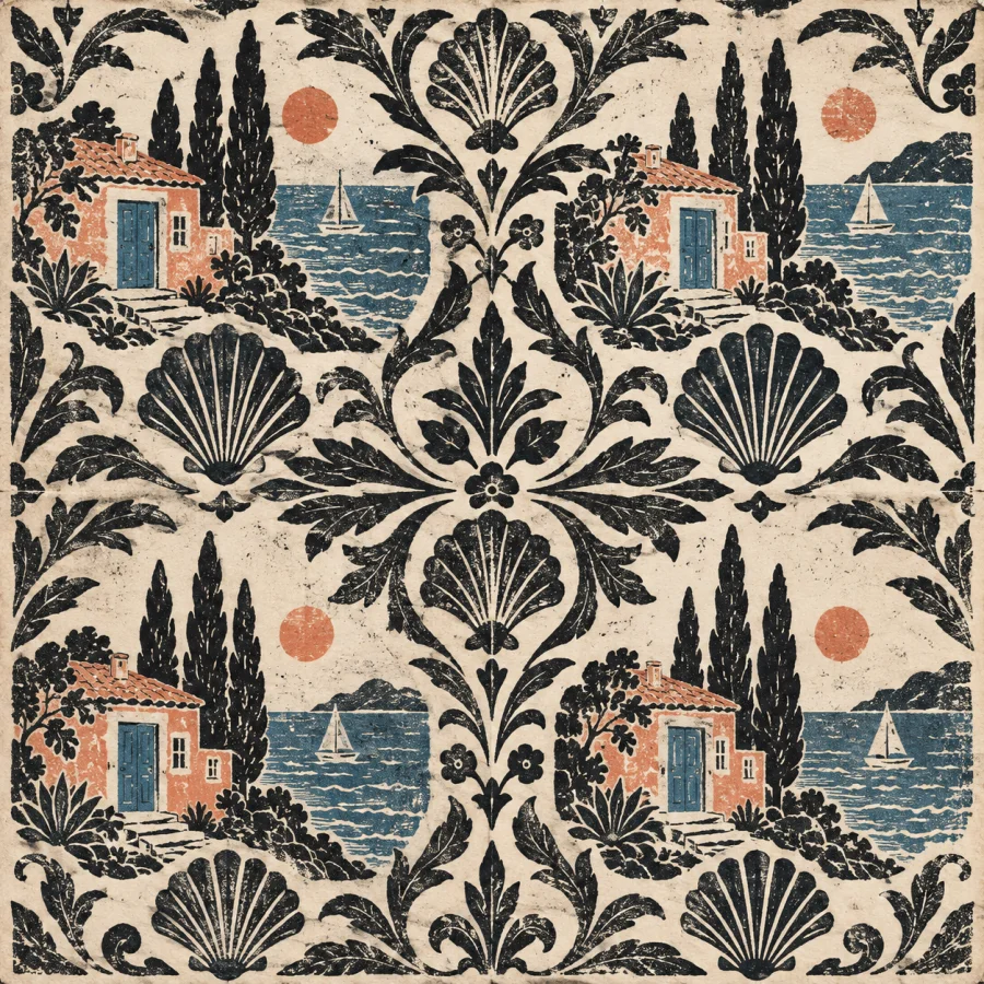 Stereotype Ornament Print: Repeated cast motifs with worn ink edges