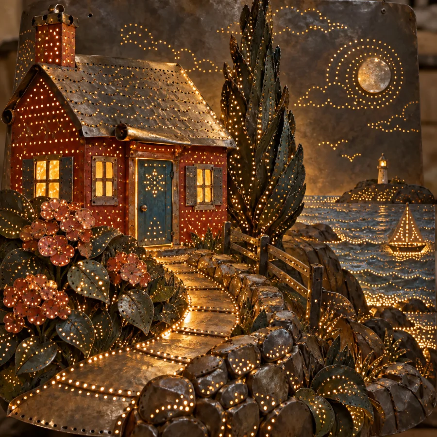 Tin-Punched Lanternwork: Light passing through tiny patterned holes