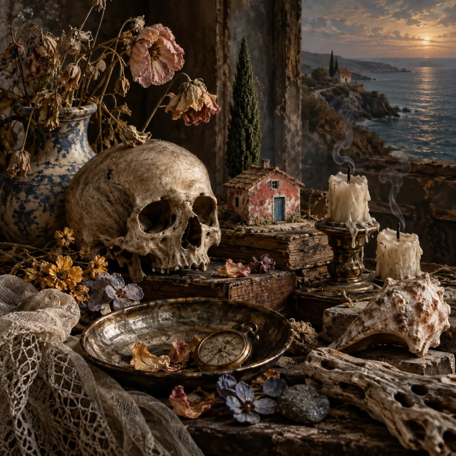 Vanitas Still Life: Fragile beauty and traces of time