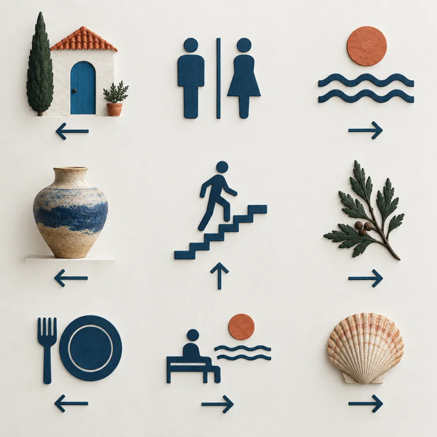 Wayfinding Pictogram System: Clear silhouettes with a consistent visual grammar