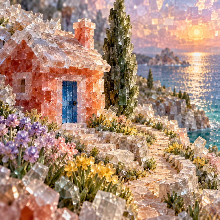 Salt Crystal Garden: Facets growing into a world