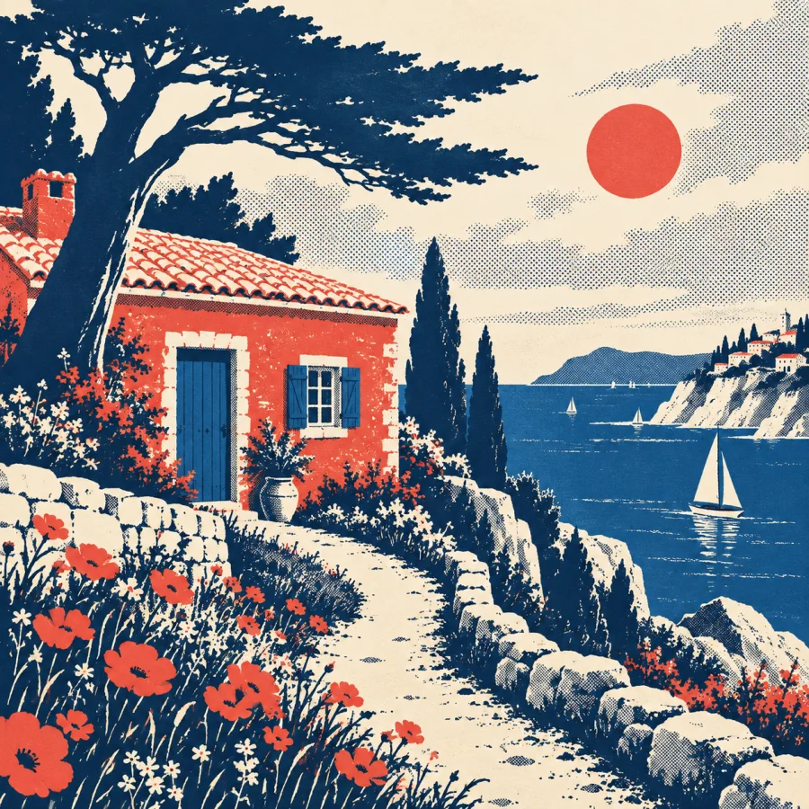 Screen Print: Flat ink, bold silhouettes