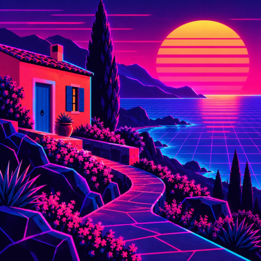 Synthwave Poster: Electric sunsets and luminous horizons