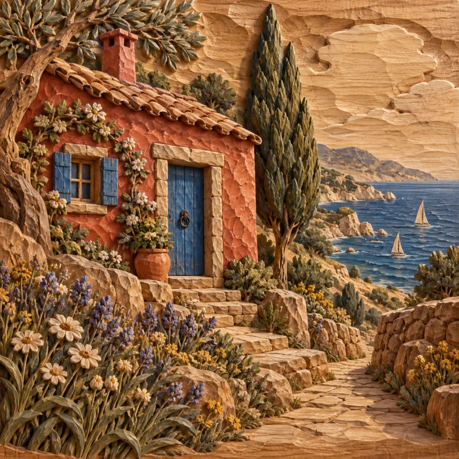 Wood Carving: A scene cut from timber